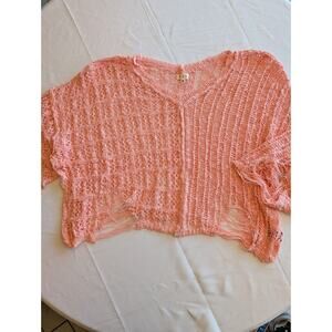 POL Oversized Open Knit Oversized V Neck Distressed Sweater‎ Sz M NWOT